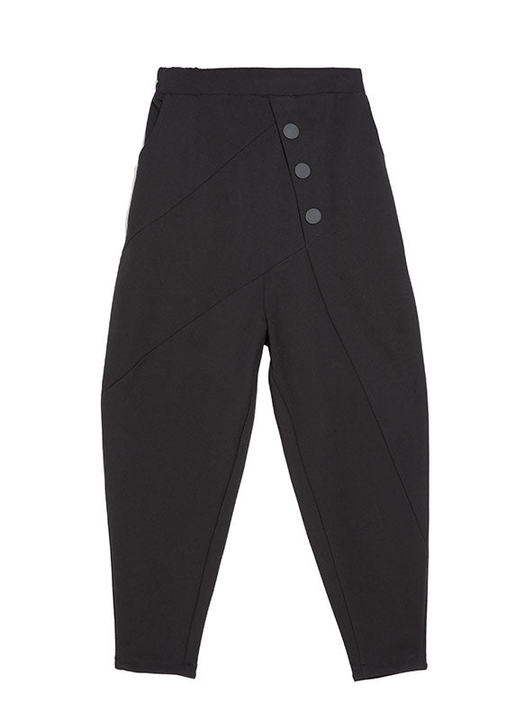 French Black Patchwork Pockets Button Fall Harem Pants