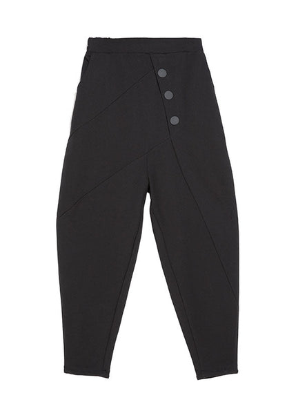 French Black Patchwork Pockets Button Fall Harem Pants