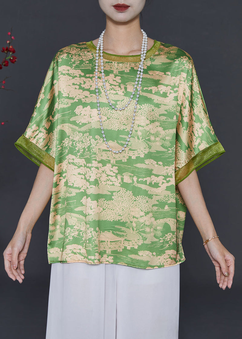 Grass Green Oversized Print Chiffon Top Summer