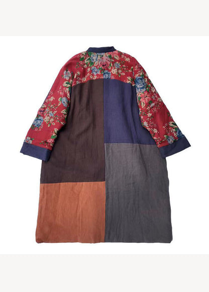 Colorblock Pockets Patchwork Fine Cotton Filled Coat Winter