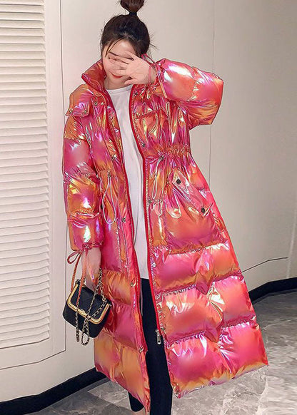 Boutique Pink Hooded Drawstring Lengthen Fine Cotton Filled Witner Coats