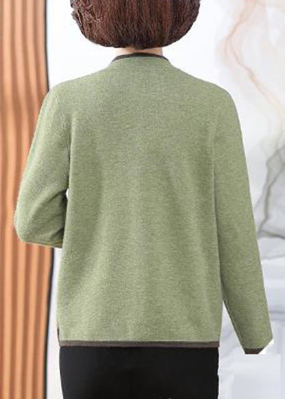 Green Print Cotton Knit Coats Long Sleeve Winter