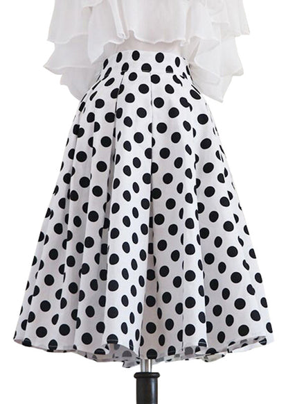 Organic White Dot Print High Waist a Line Skirt