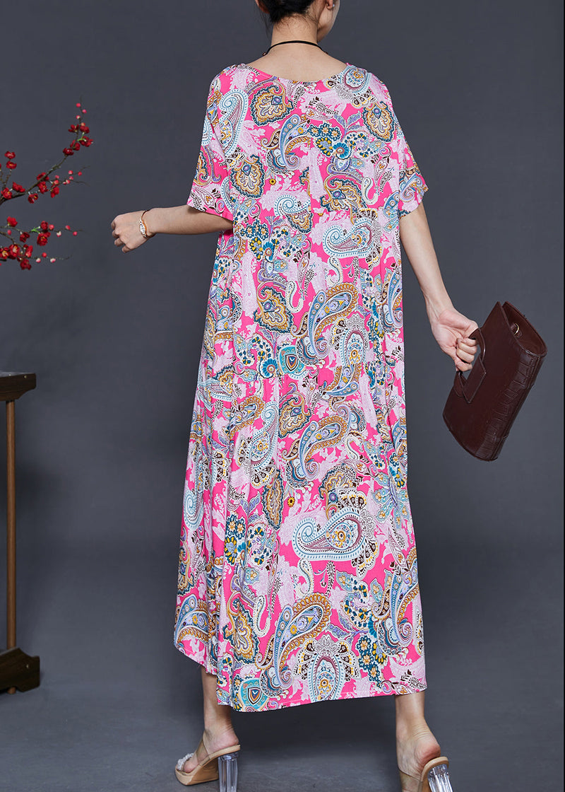 Pink Oversized Print Cotton Ankle Dress Summer