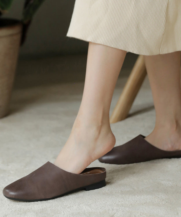 Boutique Brown Cowhide Leather Upper Slide Sandals for