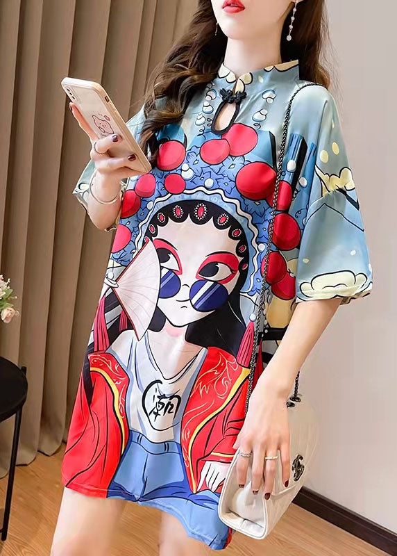 New Summer Peking Opera Face Design and Slim Slim Dress