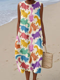Cute Colored Cats Pattern Linen Tank Dress elevenforest