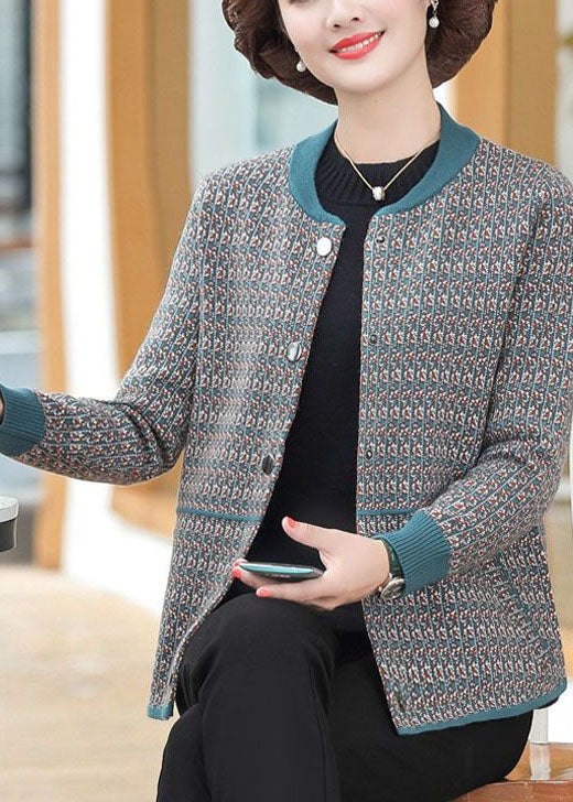 Stylish Blue O-neck Pockets Patchwork Woolen Coats Long Sleeve