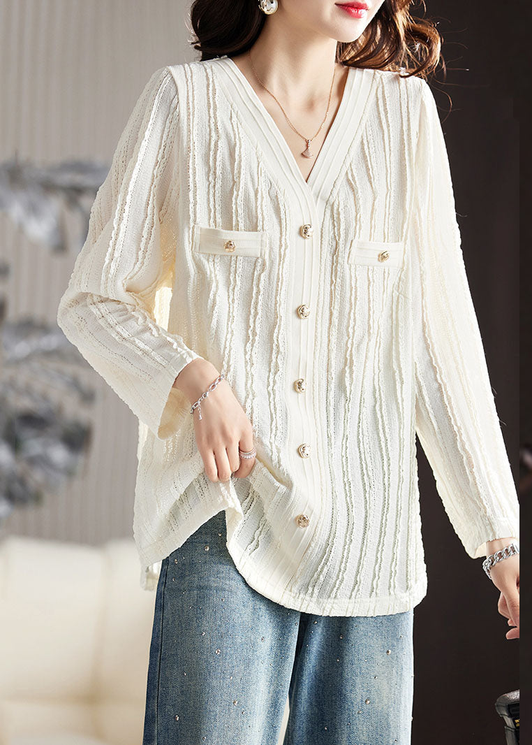 White V Neck Ruffled Patchwork Lace Top Fall