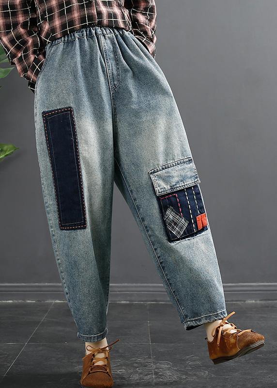 Retro Patch Embroidered Jeans Spring Loose Harem Pants