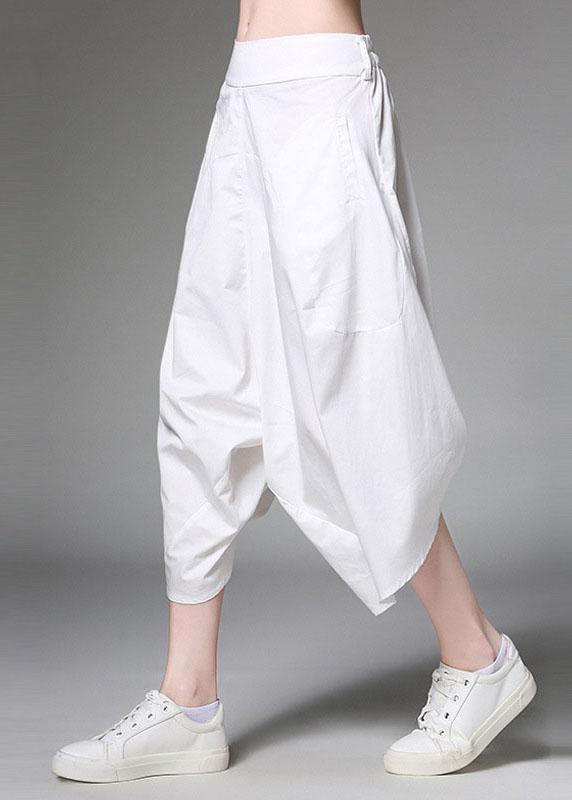 White Pockets Patchwork Cotton Harem Pants