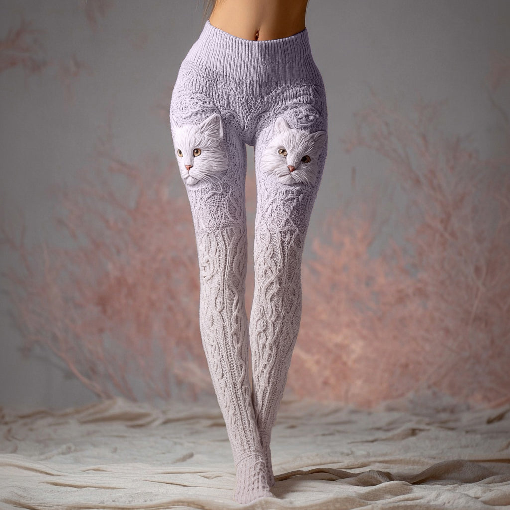 Comstylish Fuzzy Cat Embroidered Gradient Comfy Leggings
