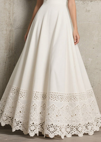 White Exra Large Hem Hollow Out Chiffon Dress Summer