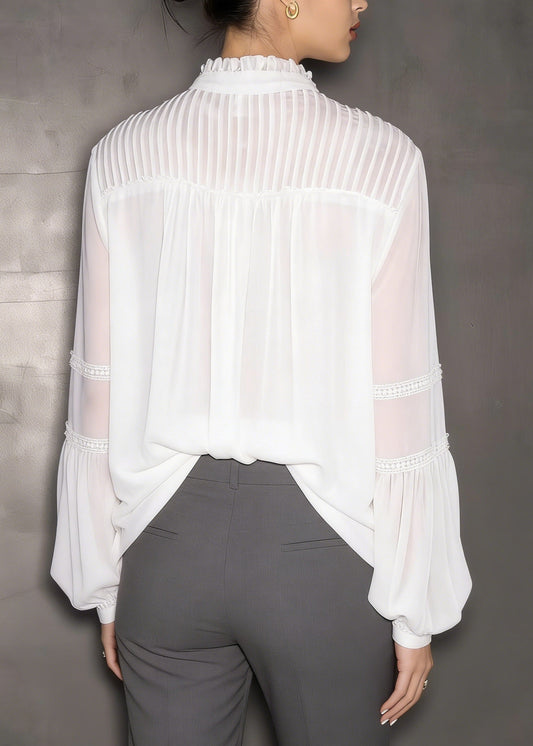 Style White Ruffled Patchwork Chiffon Shirts Lantern Sleeve