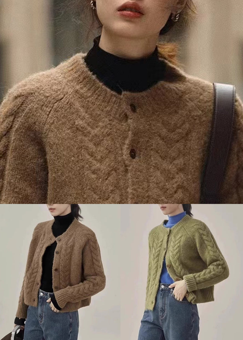 Brown Button Patchwork Warm Knit Coats Fall