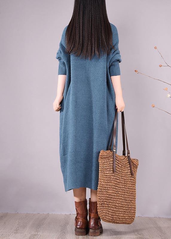Simple Zippered Pockets Spring Clothes for Work Outfits Blue Robes Dresses