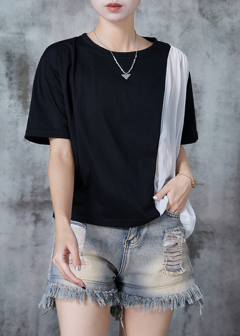 Black Oversized Patchwork Chiffon Tanks Summer