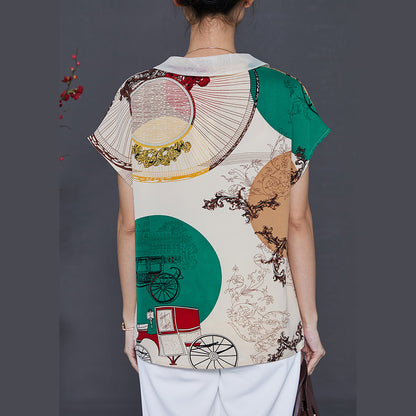 Apricot Peter Pan Collar Print Chiffon Blouse Top Summer
