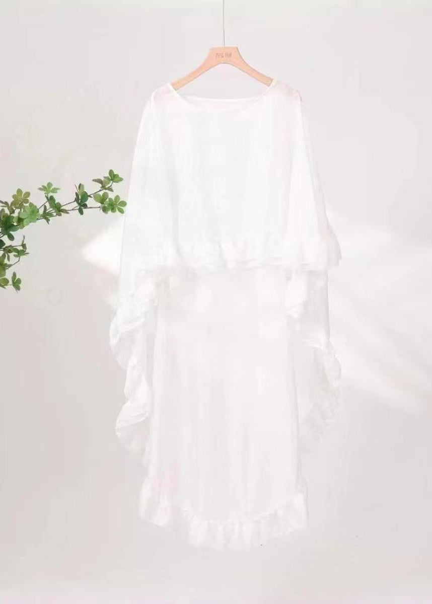 Loose Mulberry O-neck Ruffled Patchwork Chiffon Cape Long Sleeve