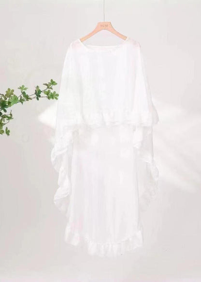 Loose Mulberry O-neck Ruffled Patchwork Chiffon Cape Long Sleeve