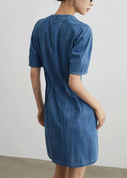 Slim Fit Blue Pockets High Waist Denim Mid Dress Summer