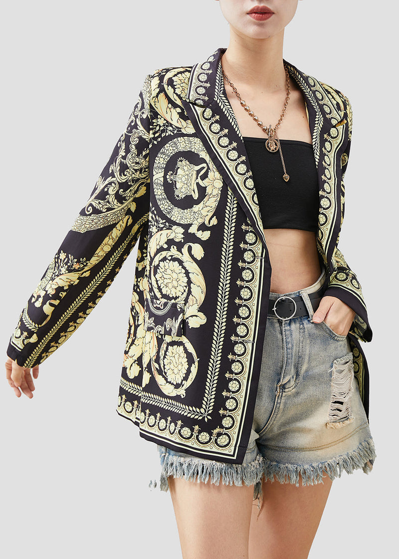 Black Original Design Print Spandex Coat Spring