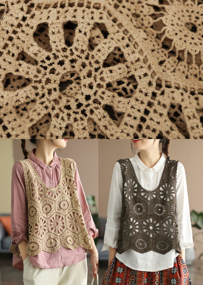Beige Hollow Out Knit Vest Sleeveless