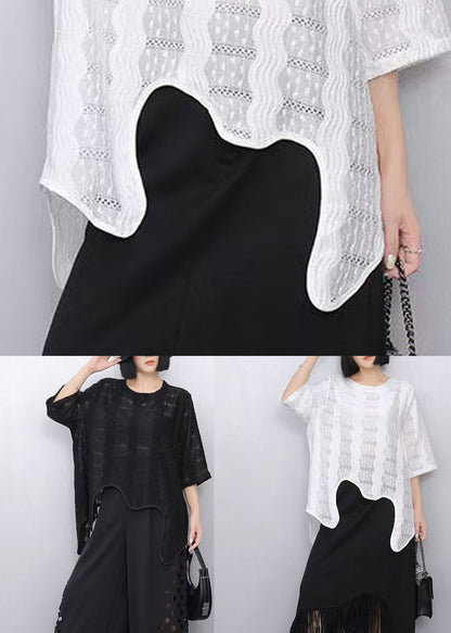Black Oversized Cotton Tank Asymmetrical Embroideried Summer