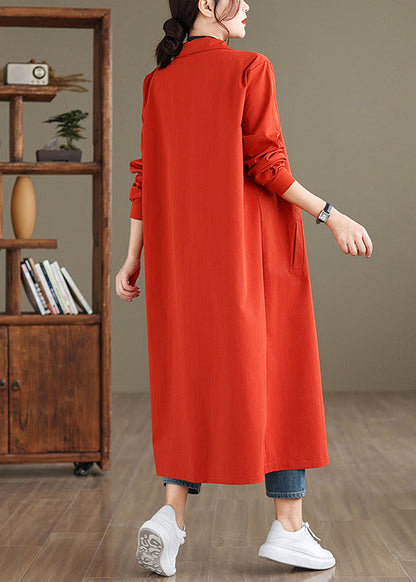 Red Peter Pan Collar Button Cotton Trench Coat Spring