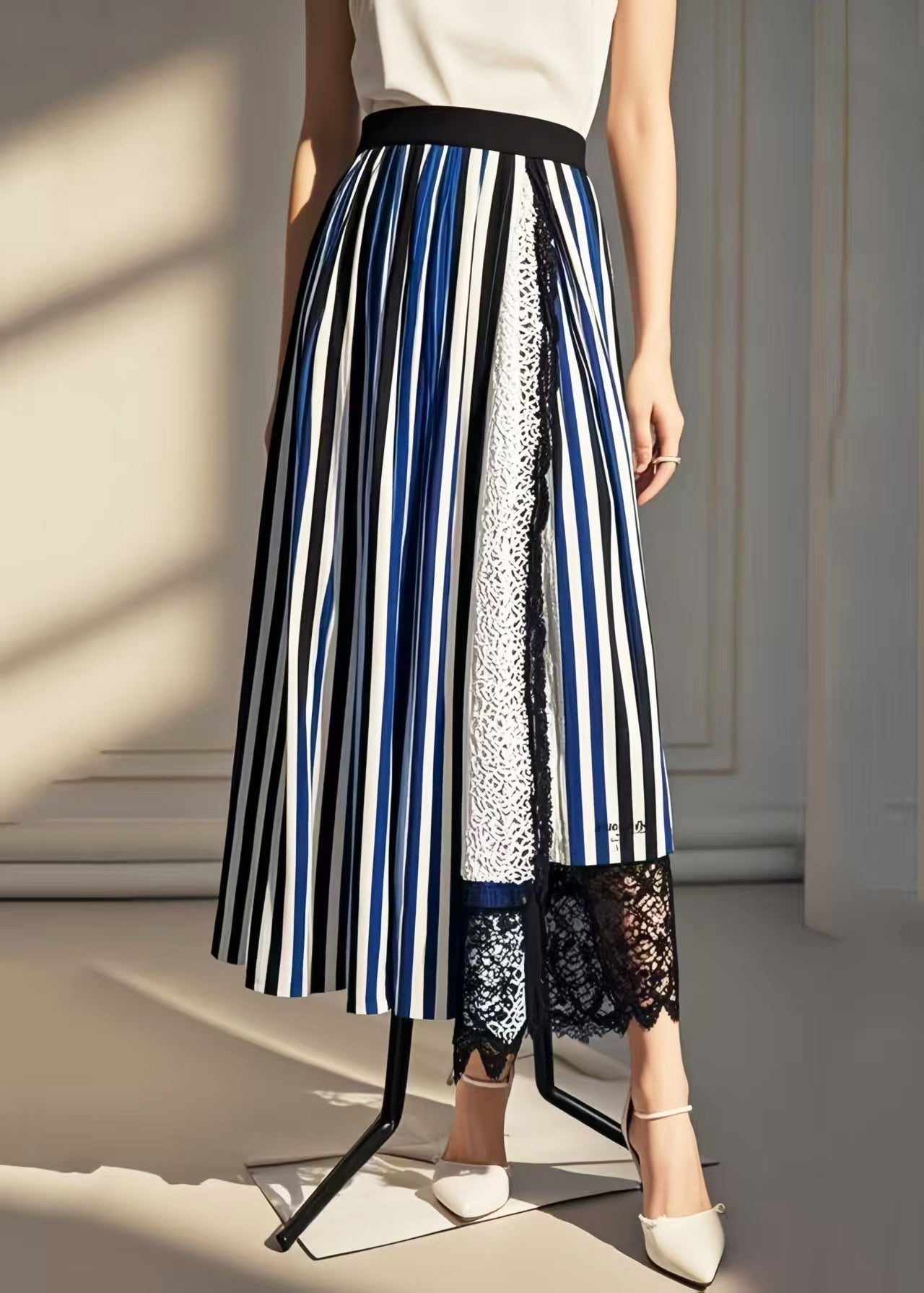 Asymmetrical Patchwork Striped Cotton Skirt Summer