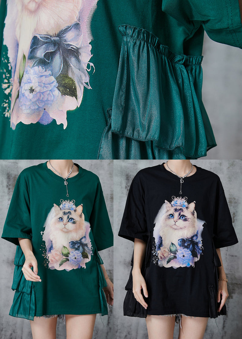 Green Oversized Patchwork Cotton Tanks Summer