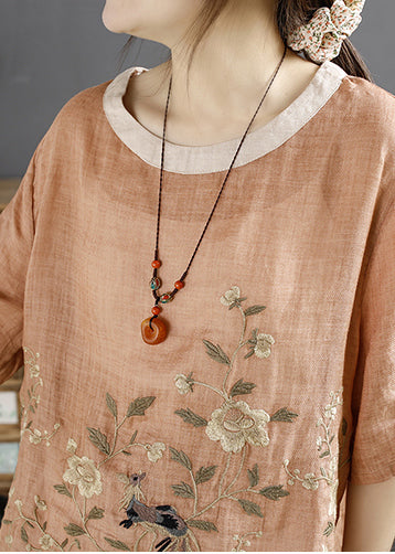 Orange Embroideried Linen Shirt Top Summer