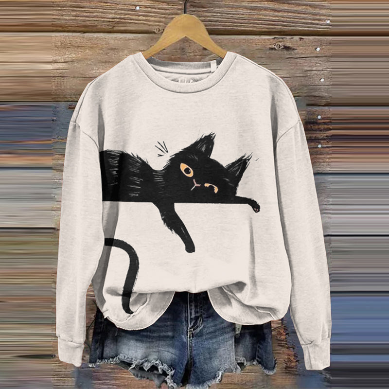 Comstylish Women's Black Cat Abstract Art Painting Sweatshirt