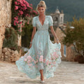 Comstylish Women's Vintage Bohemian Floral Embroidery Casual Short Sleeve Dress