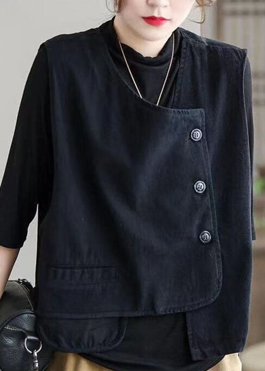 Classy Khaki Retro Button Asymmetrical Design Fall Vest