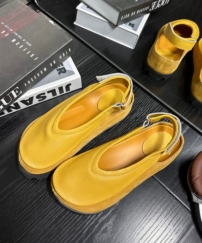 Splicing Platform Flats Sandals Yellow Cowhide Leather