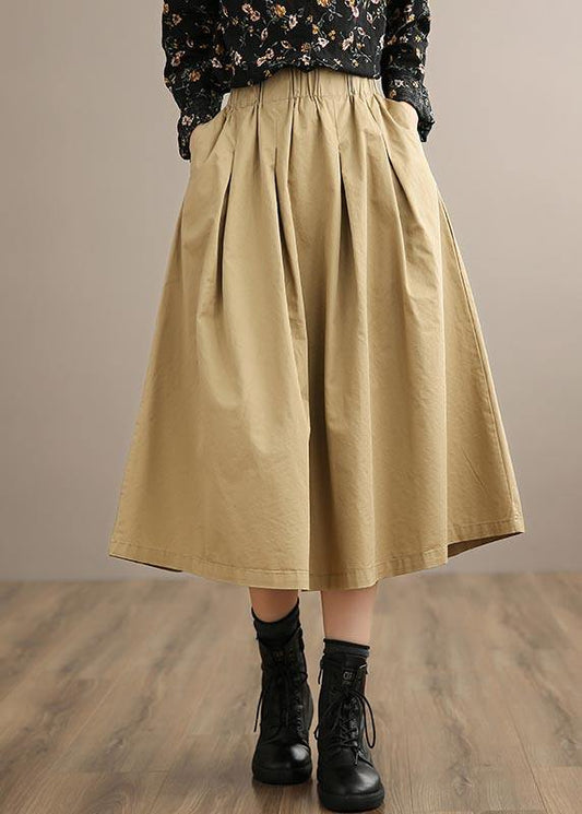 French Khaki Clothes for Elastic Waist Art Spring Dresses