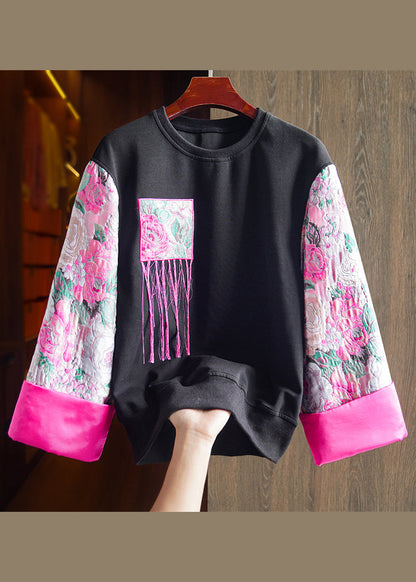 Casualn White O-neck Embroideried Cotton Sweatshirt Fall