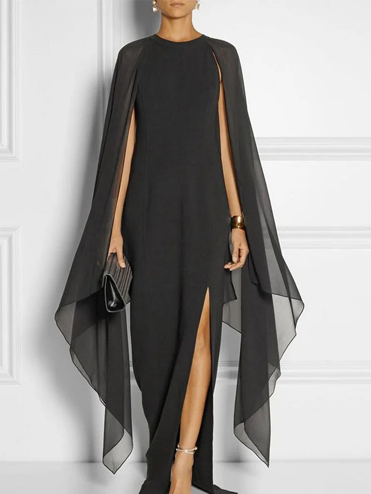 Thigh Split Hem Cloak Sleeve Maxi Dress Summer