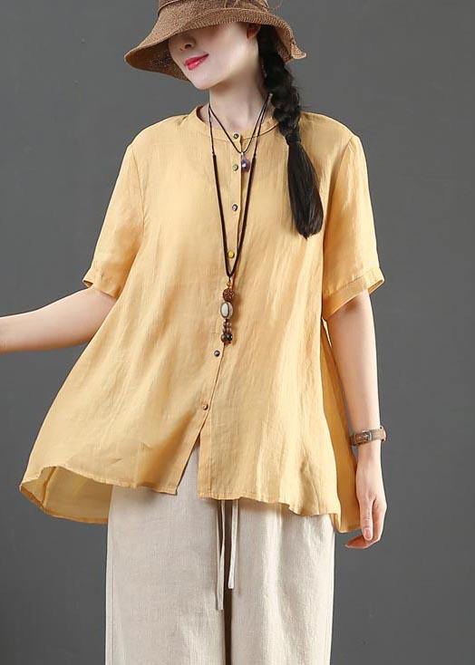 Yellow Loose Linen Summer Shirt Tops