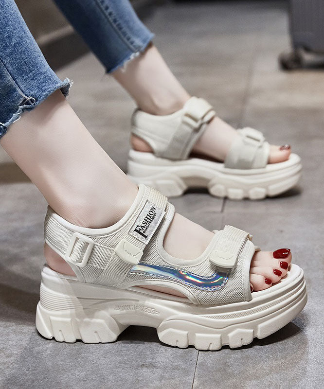 Beige Platform Cotton Fabric Splicing Sandals Peep Toe