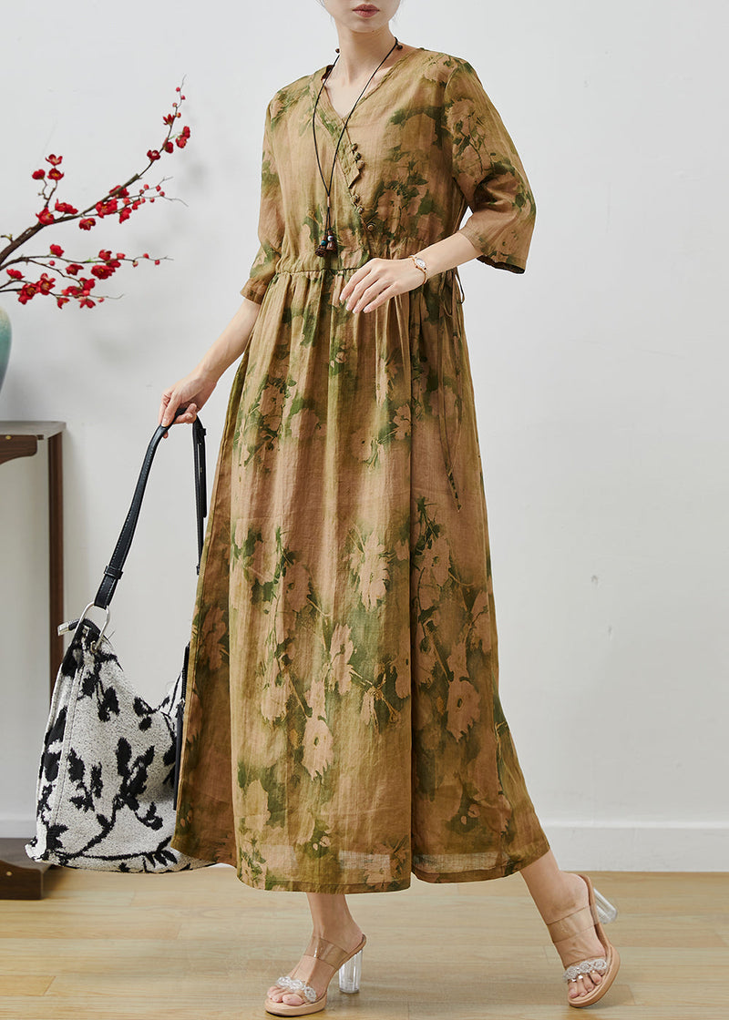 Cinched Print Cotton Long Dress Summer