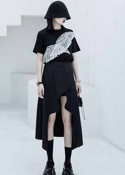 Unique Black O Neck Wing Embroideried Patchwork Cotton Tank Tops Summer