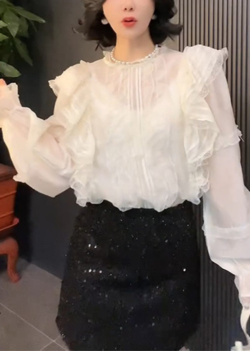White Ruffled Lace Shirt Long Sleeve