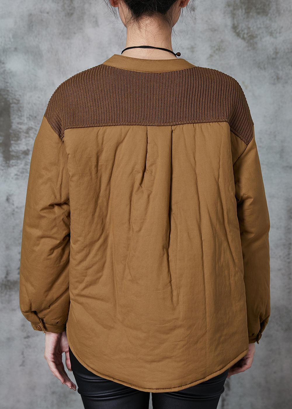 Khaki Patchwork Thick Fine Cotton Filled Witner Coats