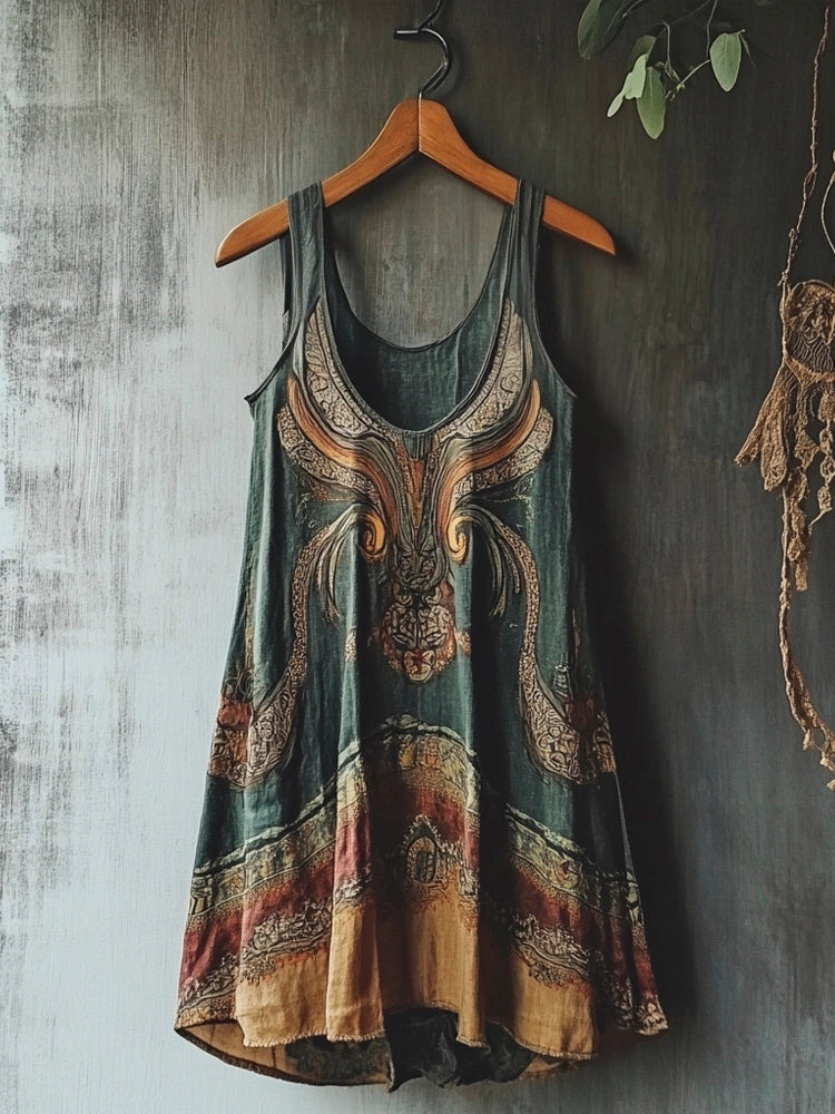 Viking Mystery Vintage Totem Linen Tank Dress artswardrobe