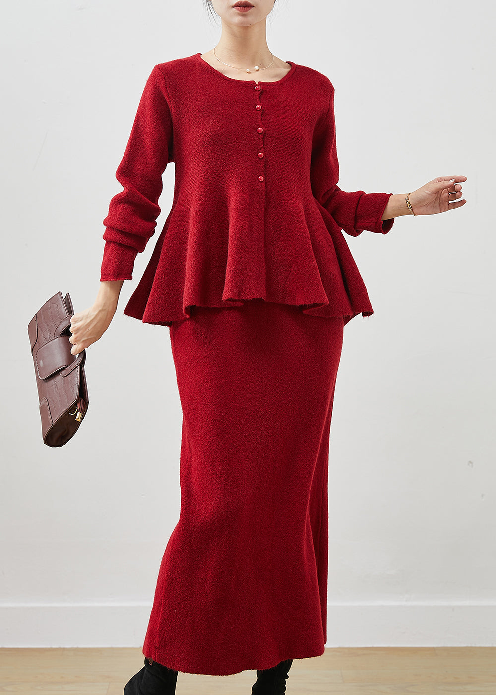 Red Exra Large Hem Silm Fit Knit Two Piece Set Outfits Spring