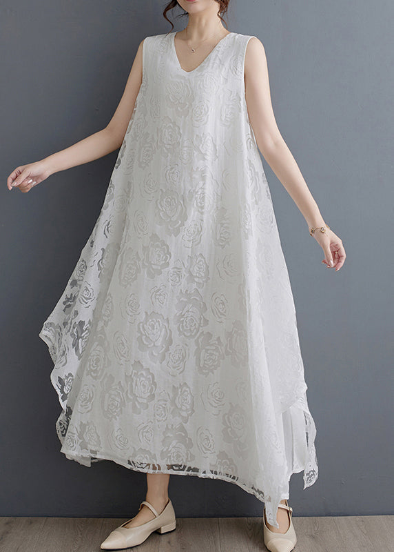 Black O-neck Asymmetrical Hollow Out Holiday Lace Maxi Dress Summer