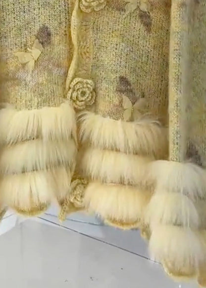 Yellow Fur Cotton Knit Cardigans Spring