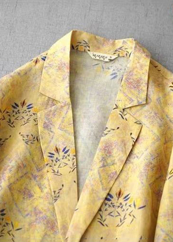 Green Notched Print Coats Long Sleeve Spring